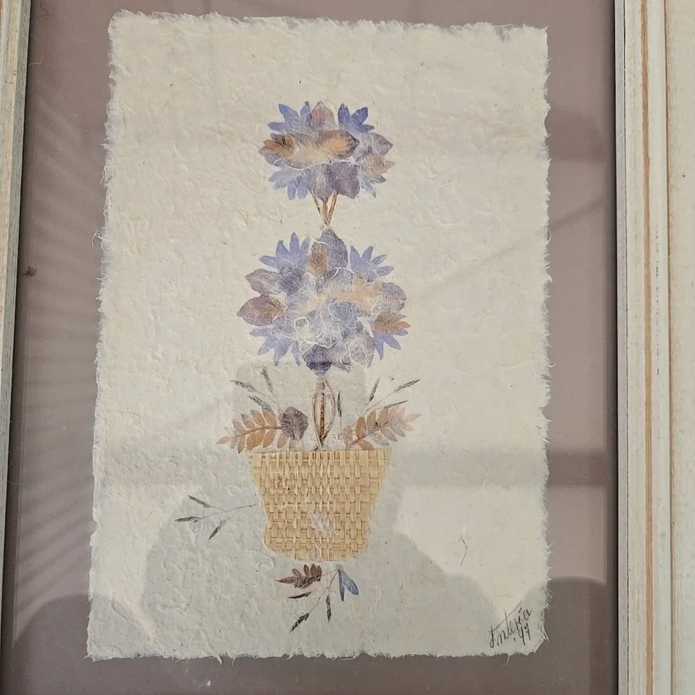 VTG Handmade Topiaries Artisans of Madagascar 11x14 Pressed‎ Flowers Art Shabby